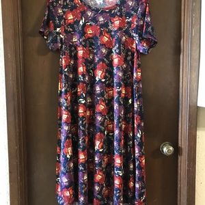 Lularoe Carly Red Black Yellow Floral Dress Large